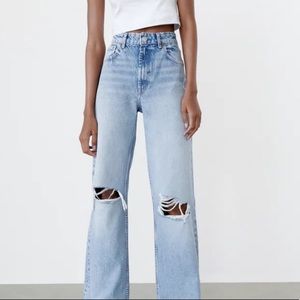 Zara Ripped Wide Leg Jeans